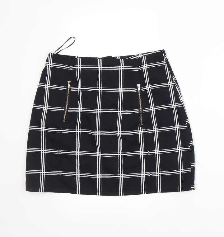 Urmoda Womens Black Plaid A-Line Skirt Size XS