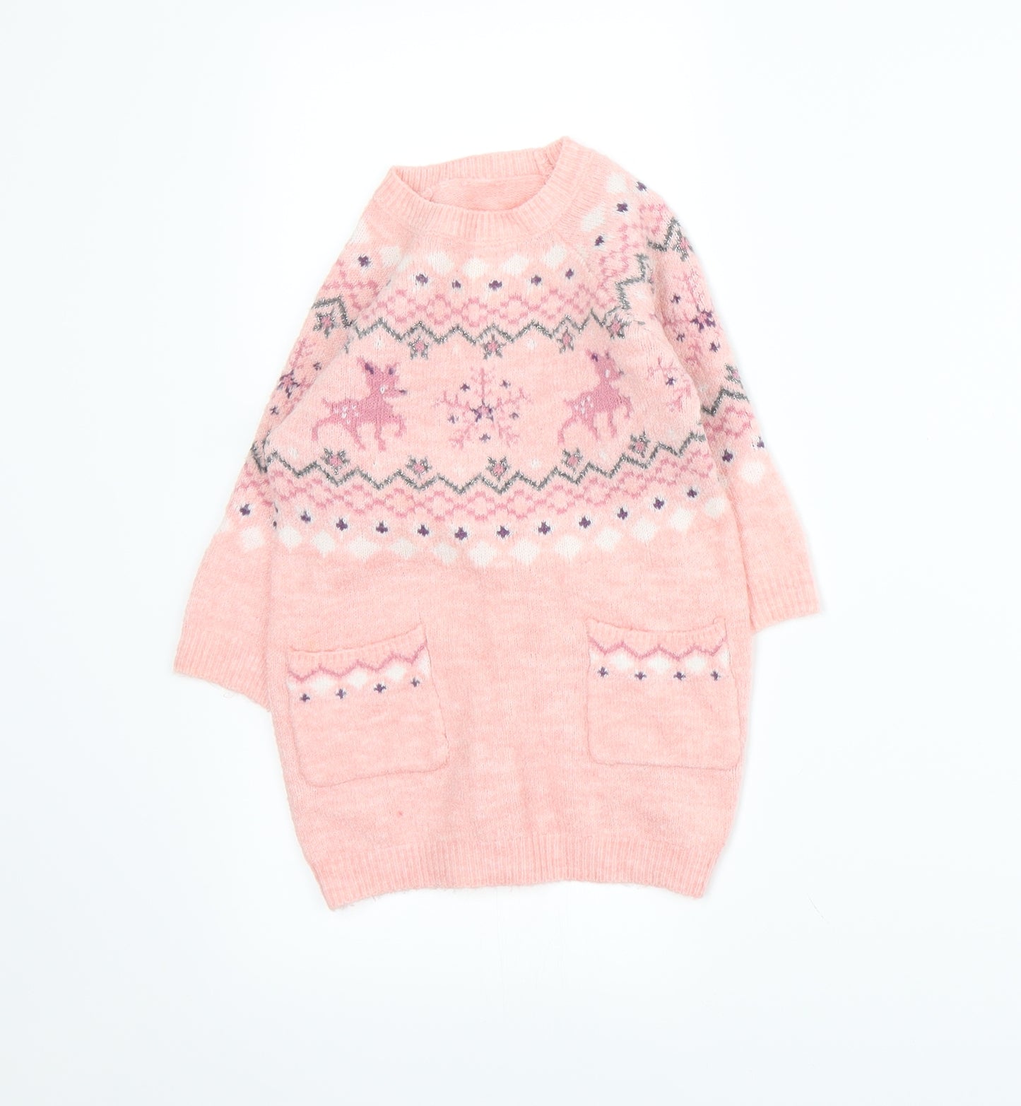 Nutmeg Girls Pink Fair Isle  Pullover Jumper Size 12-18 Months