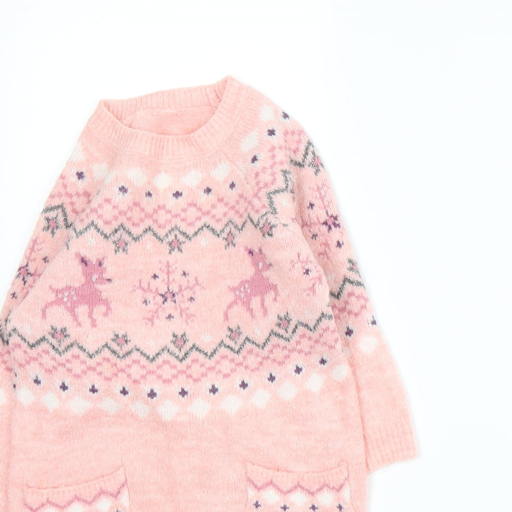 Nutmeg Girls Pink Fair Isle  Pullover Jumper Size 12-18 Months