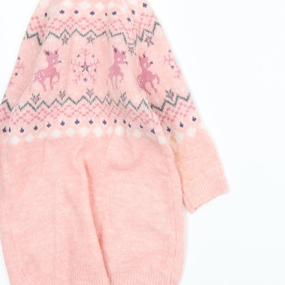 Nutmeg Girls Pink Fair Isle  Pullover Jumper Size 12-18 Months