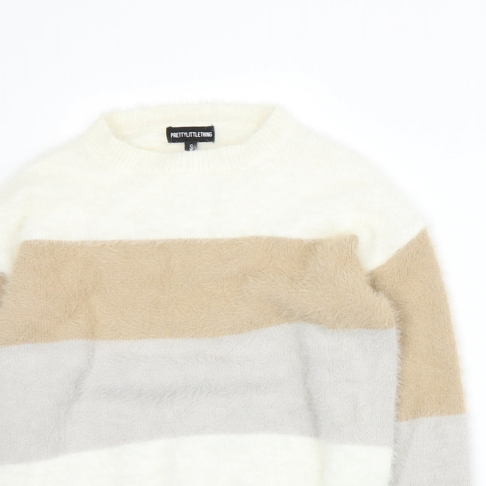 PRETTYLITTLETHING Womens Beige Striped  Pullover Jumper Size S