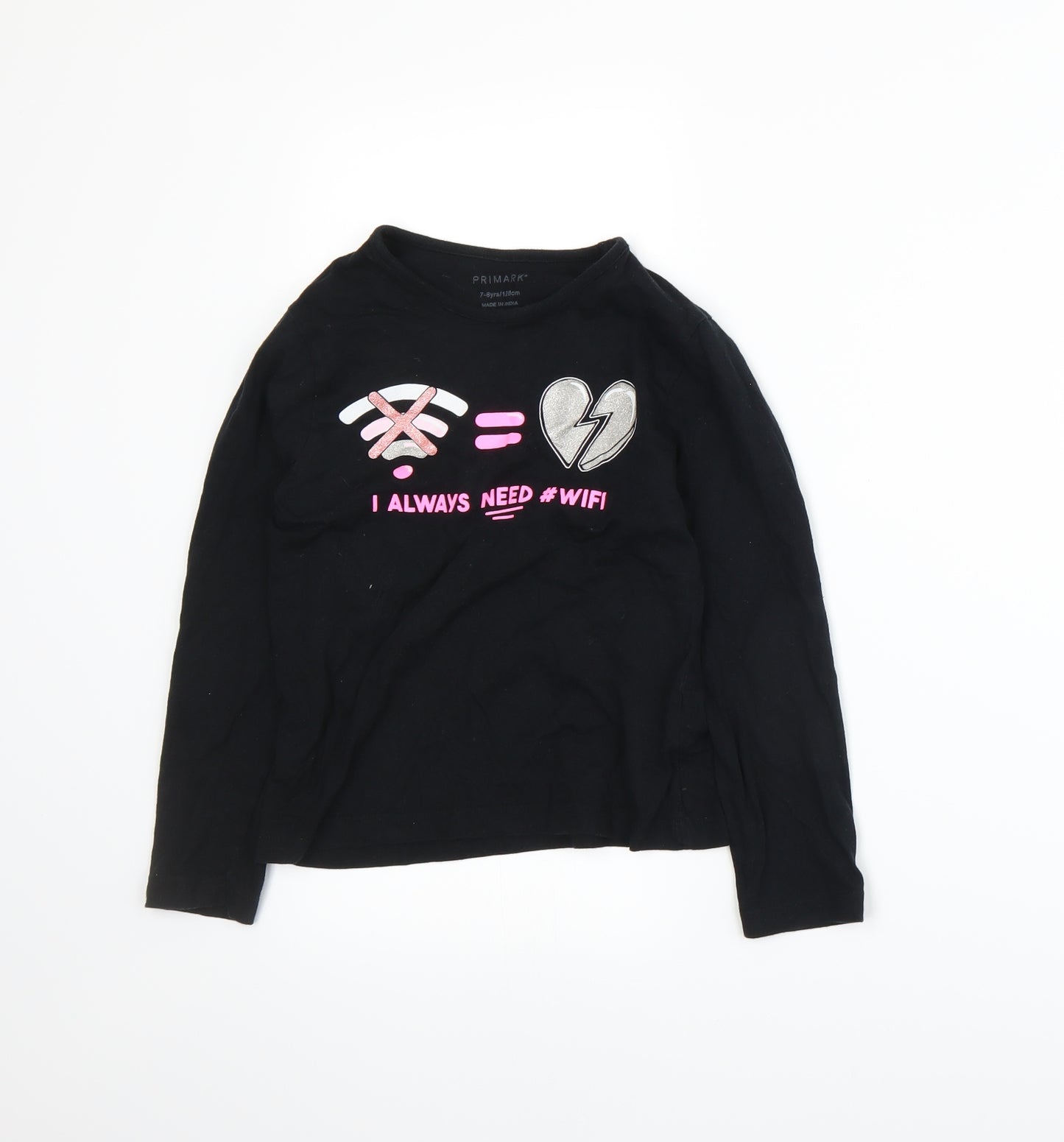 Primark Girls Black   Basic T-Shirt Size 7-8 Years