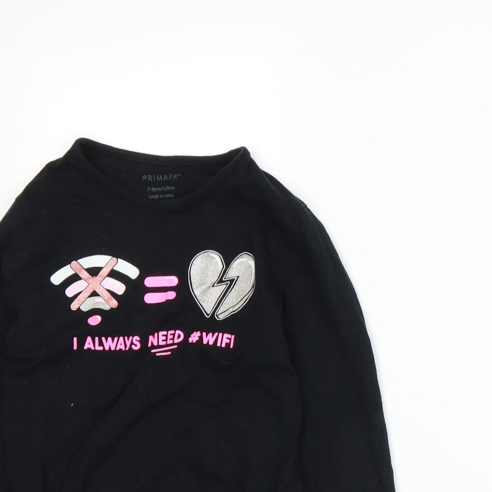 Primark Girls Black   Basic T-Shirt Size 7-8 Years