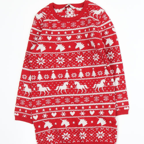 E-vie Girls Red Fair Isle Knit Pullover Jumper