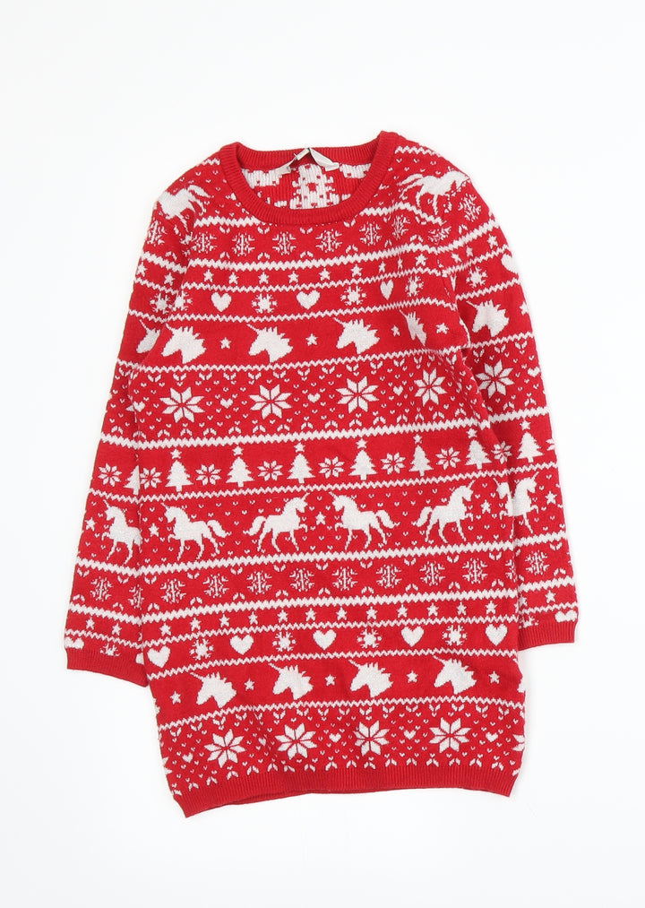 E-vie Girls Red Fair Isle Knit Pullover Jumper