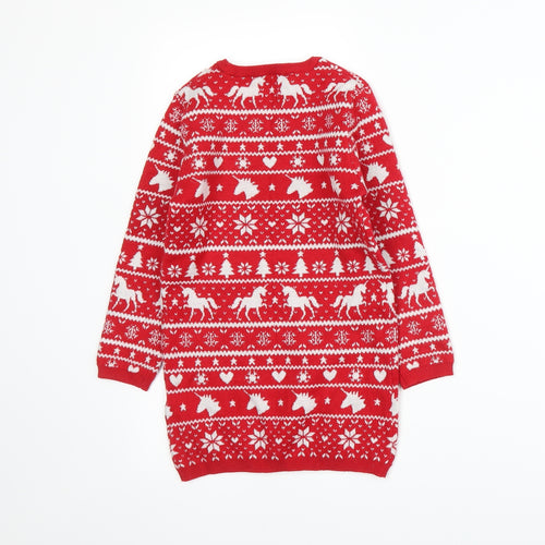 E-vie Girls Red Fair Isle Knit Pullover Jumper