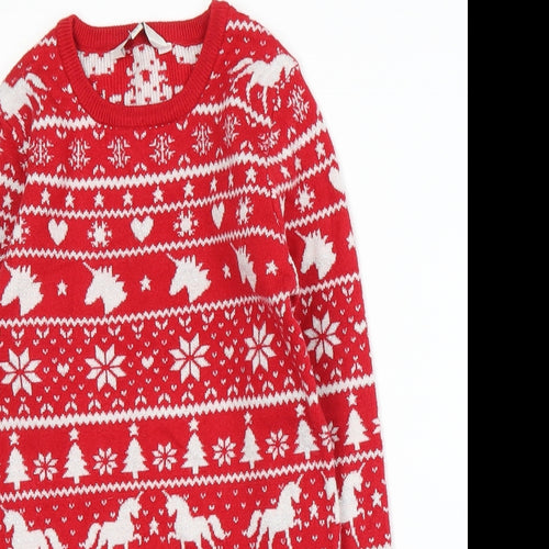 E-vie Girls Red Fair Isle Knit Pullover Jumper