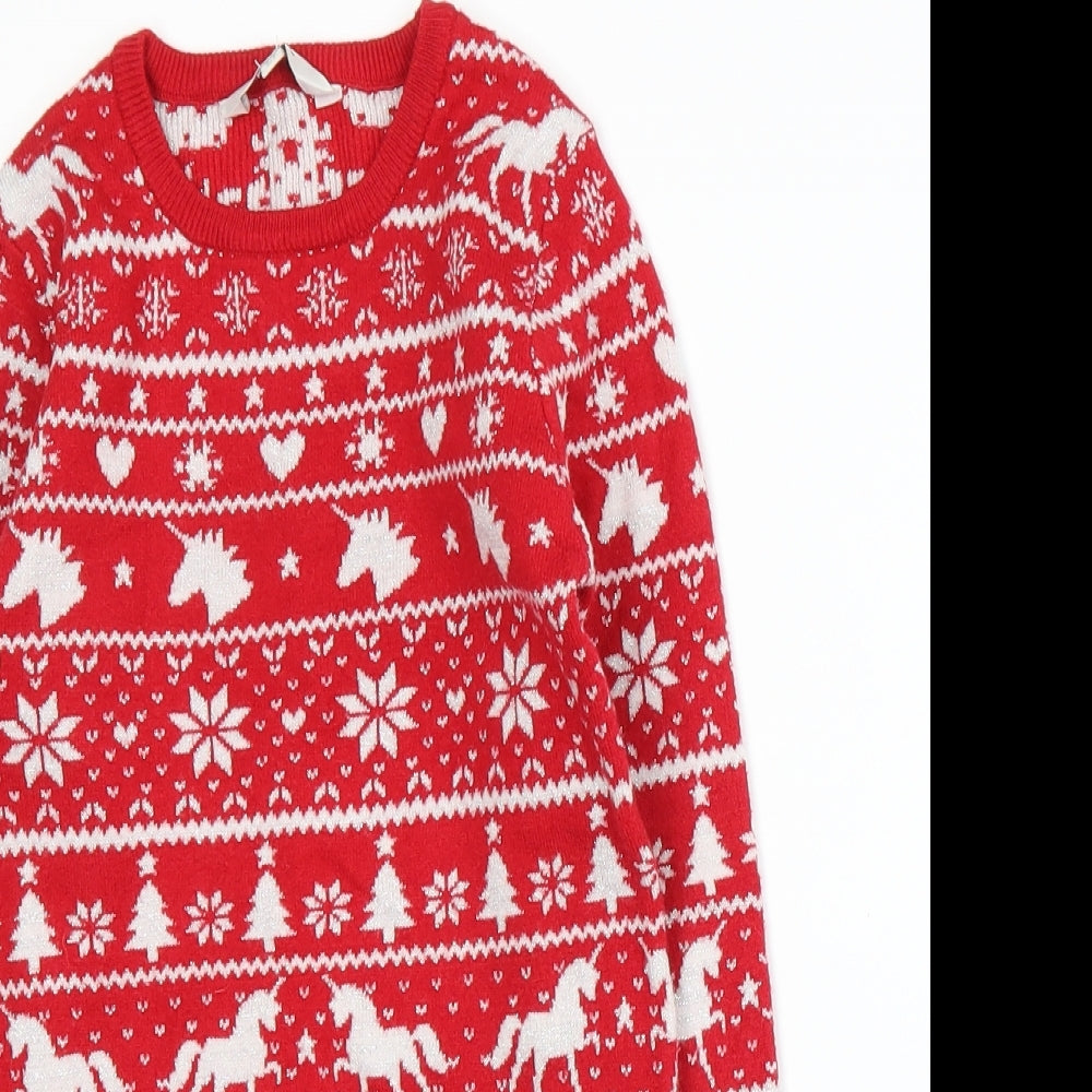E-vie Girls Red Fair Isle Knit Pullover Jumper