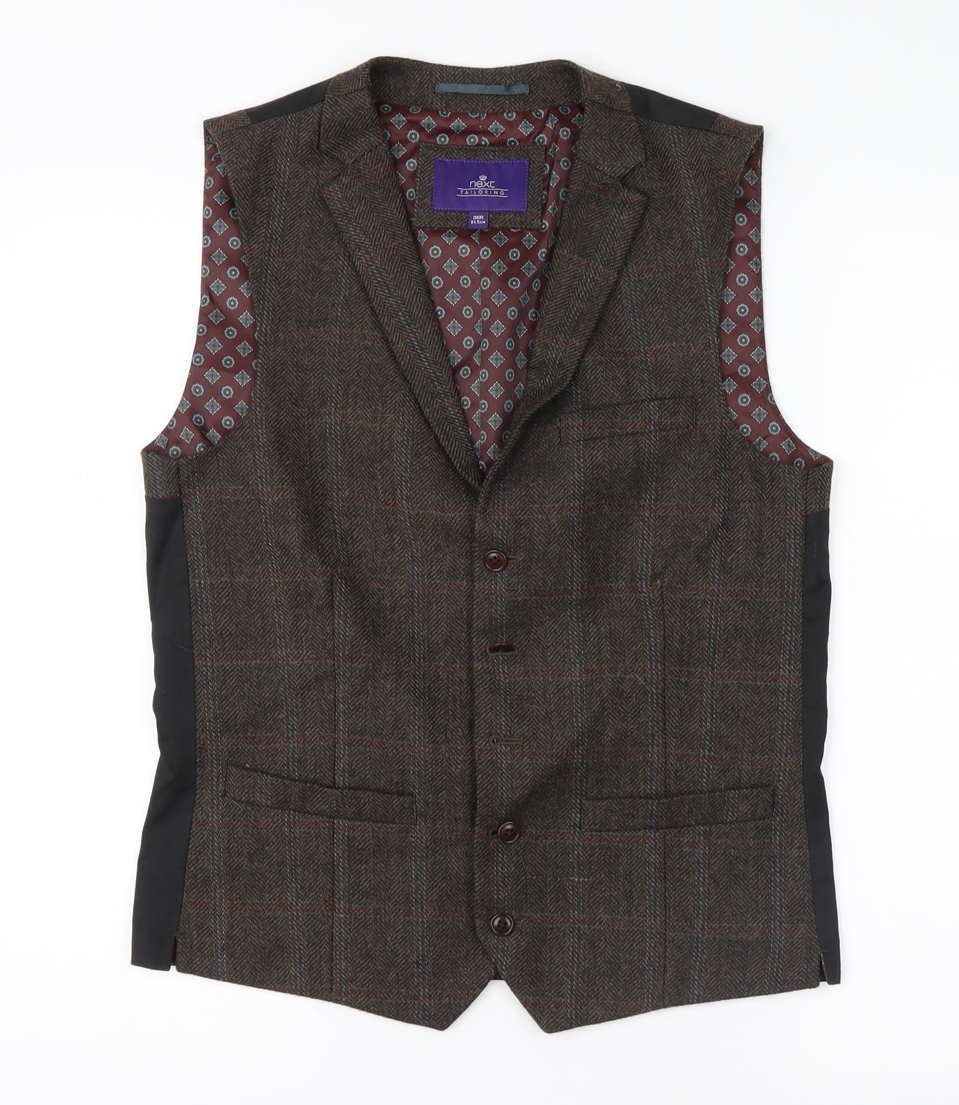 NEXT Mens Brown Check  Tuxedo Suit Waistcoat Size 36