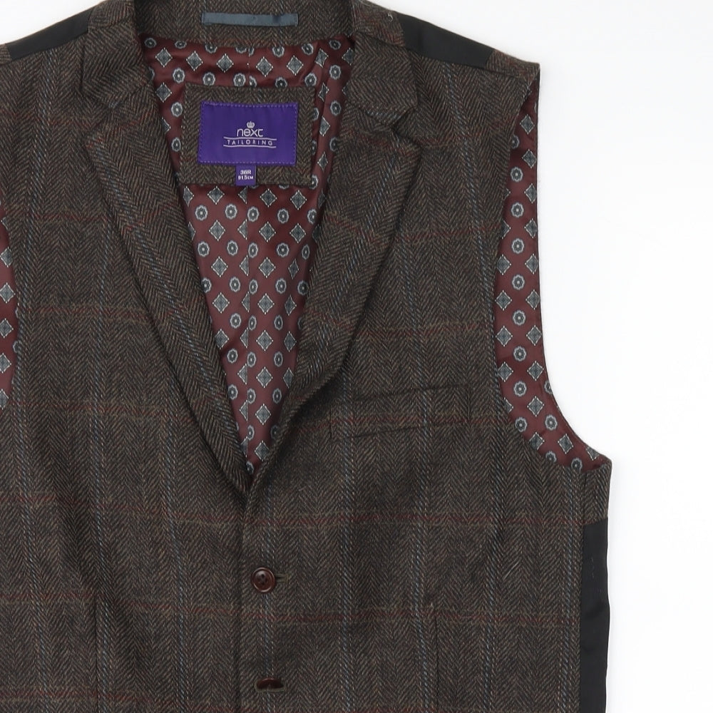 NEXT Mens Brown Check  Tuxedo Suit Waistcoat Size 36