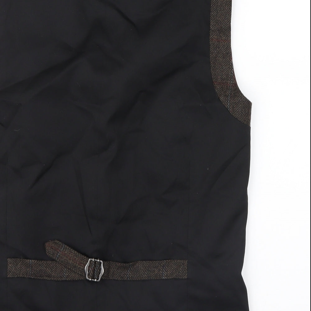 NEXT Mens Brown Check  Tuxedo Suit Waistcoat Size 36