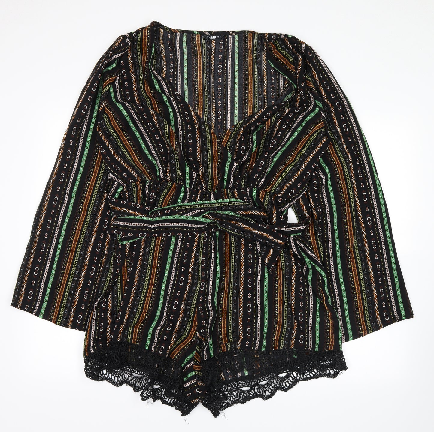 shein Womens Black Striped  Romper One-Piece Size XL