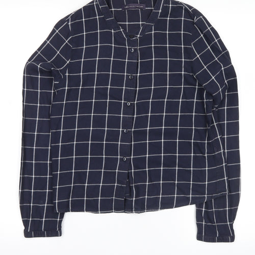 Marks and Spencer Womens Blue Check Flannel Basic Button-Up Size 6