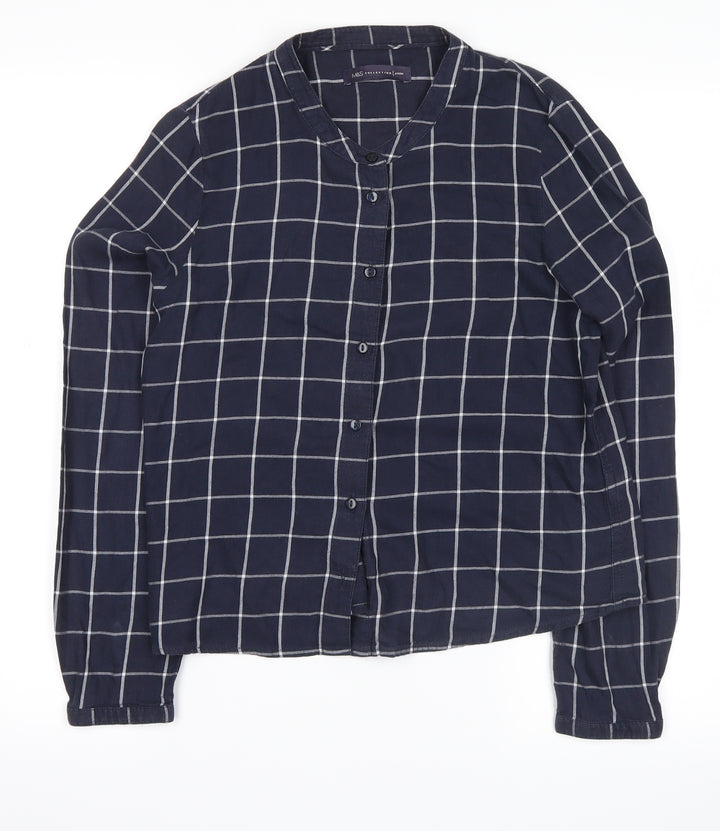 Marks and Spencer Womens Blue Check Flannel Basic Button-Up Size 6