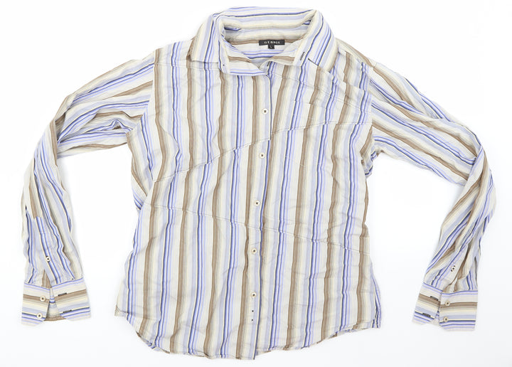 George Mens Beige Striped Dress Shirt Size L
