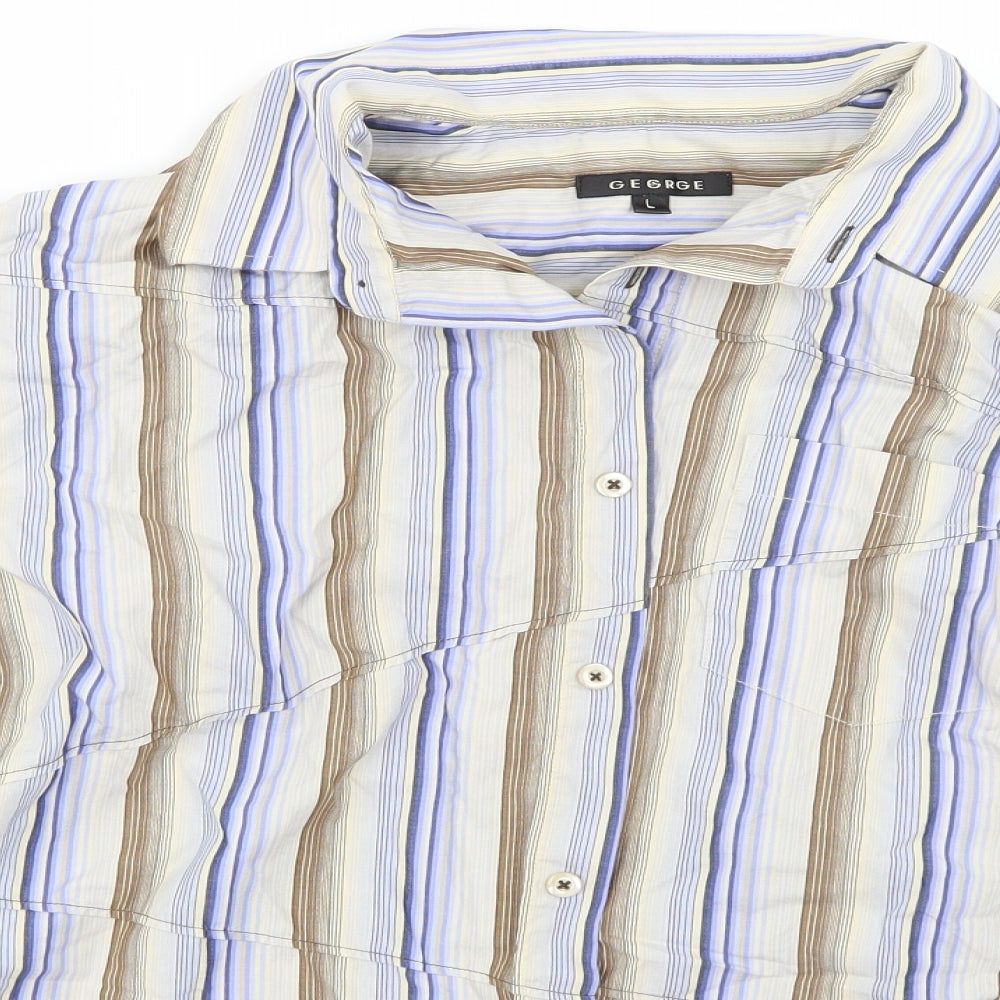 George  Mens Beige Striped   Dress Shirt Size L