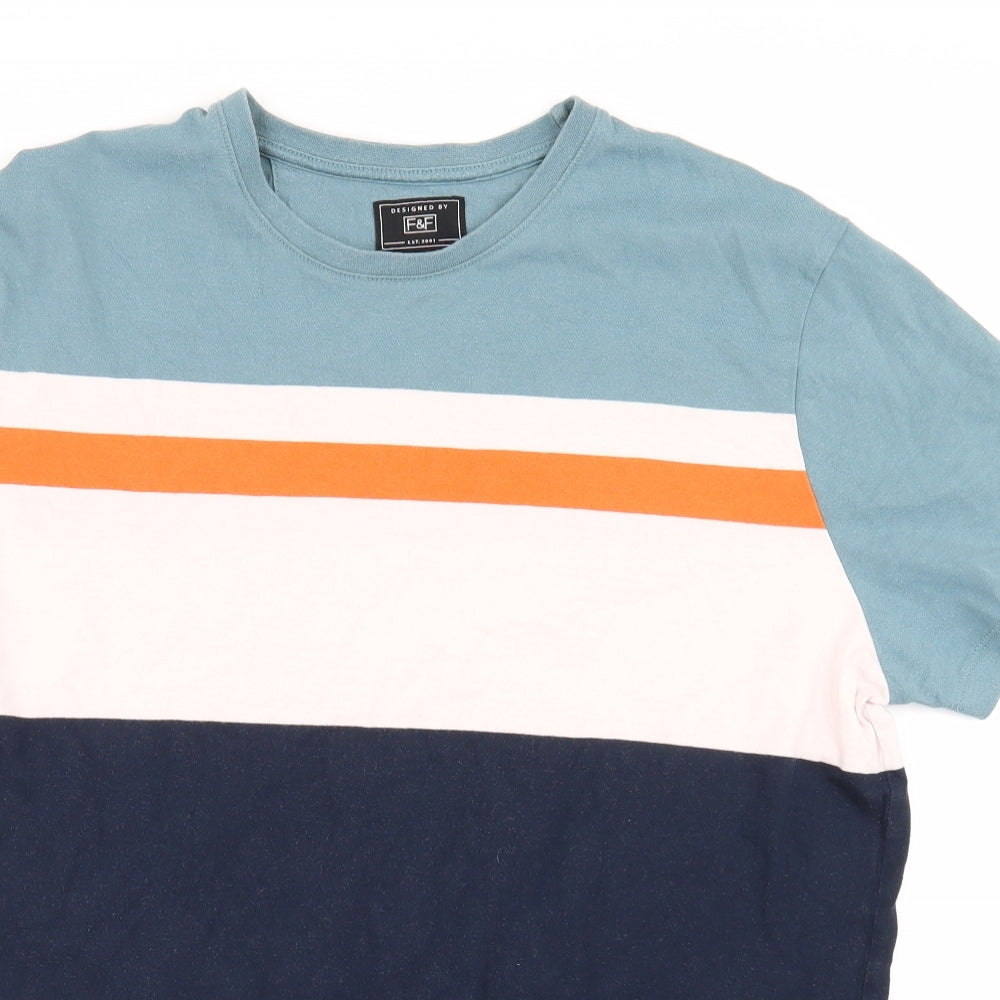 F&F Mens Blue Striped   T-Shirt Size XL
