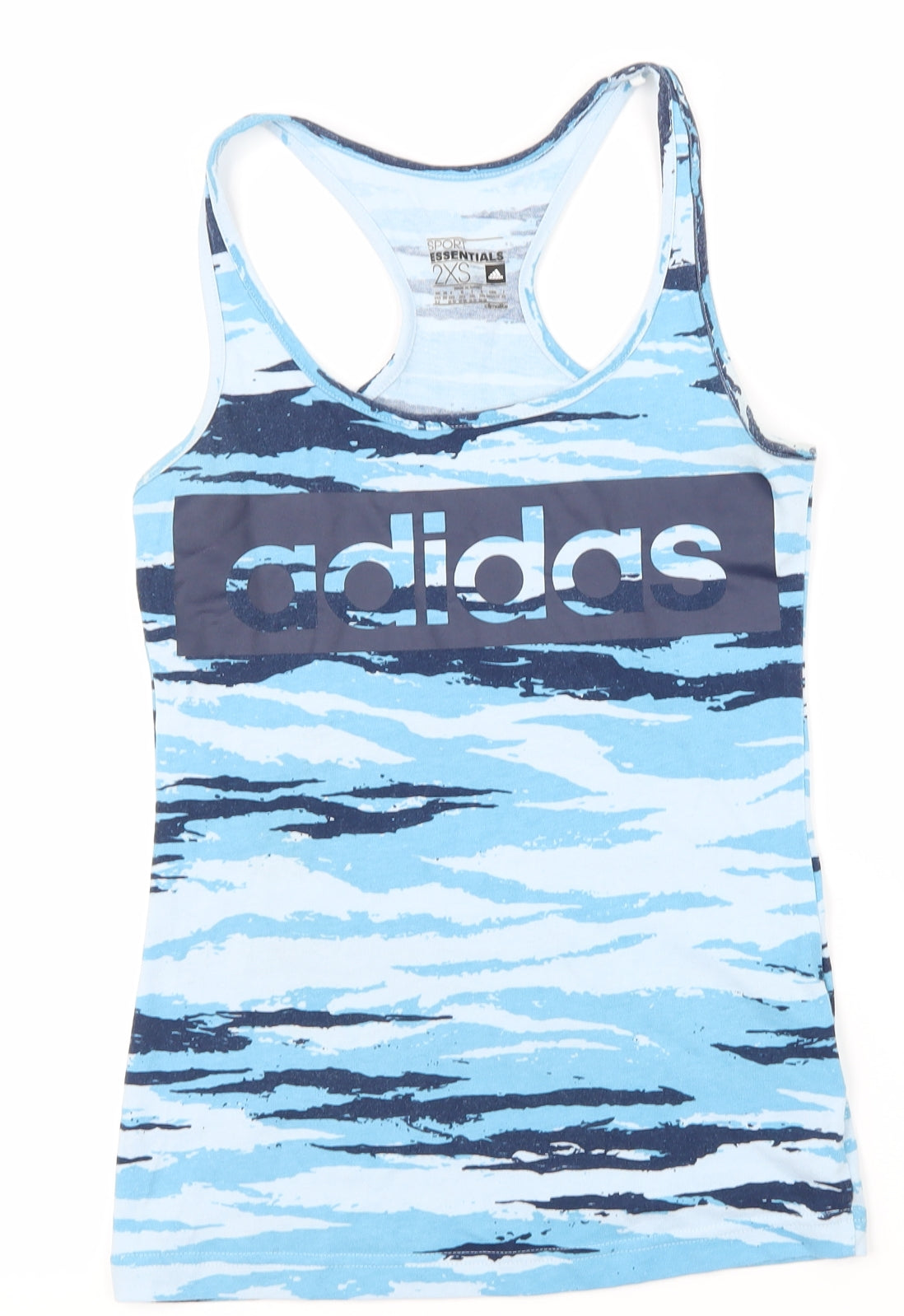 adidas Womens Blue Camouflage  Basic T-Shirt Size 2  - Gym Top