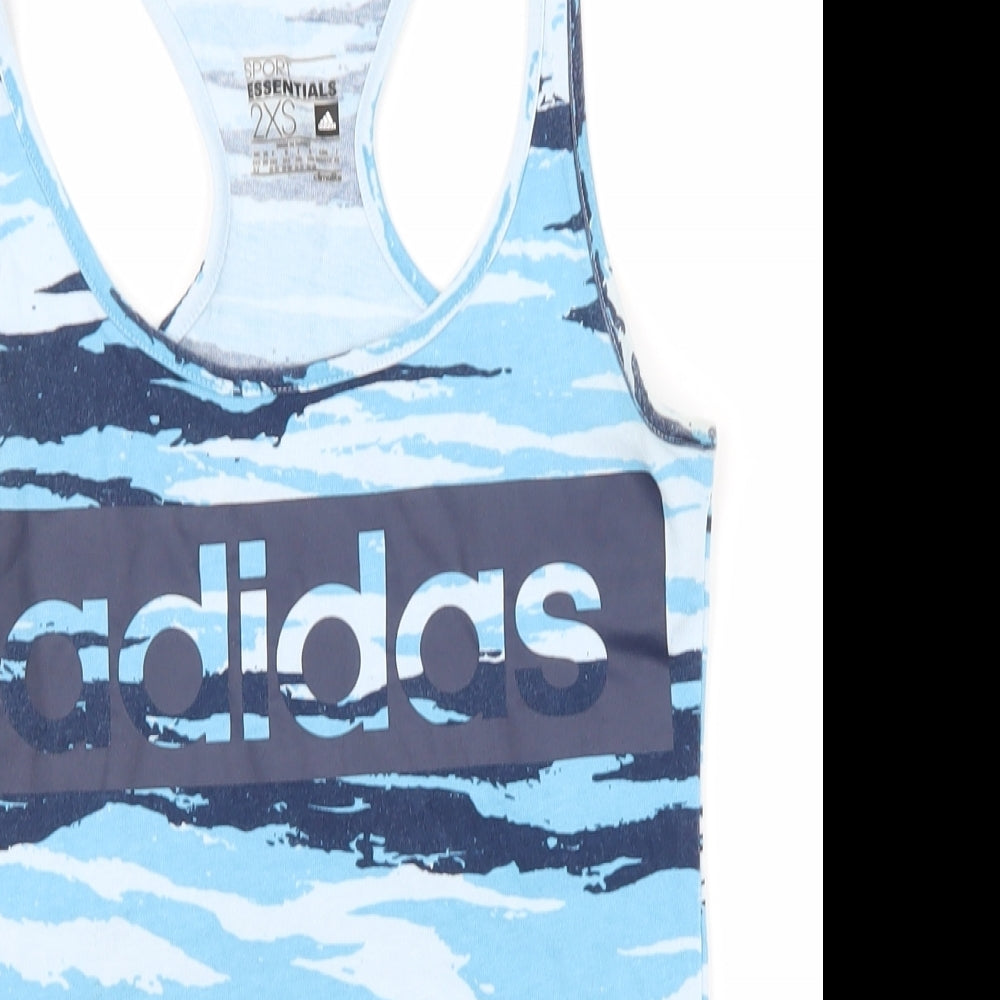 adidas Womens Blue Camouflage  Basic T-Shirt Size 2  - Gym Top