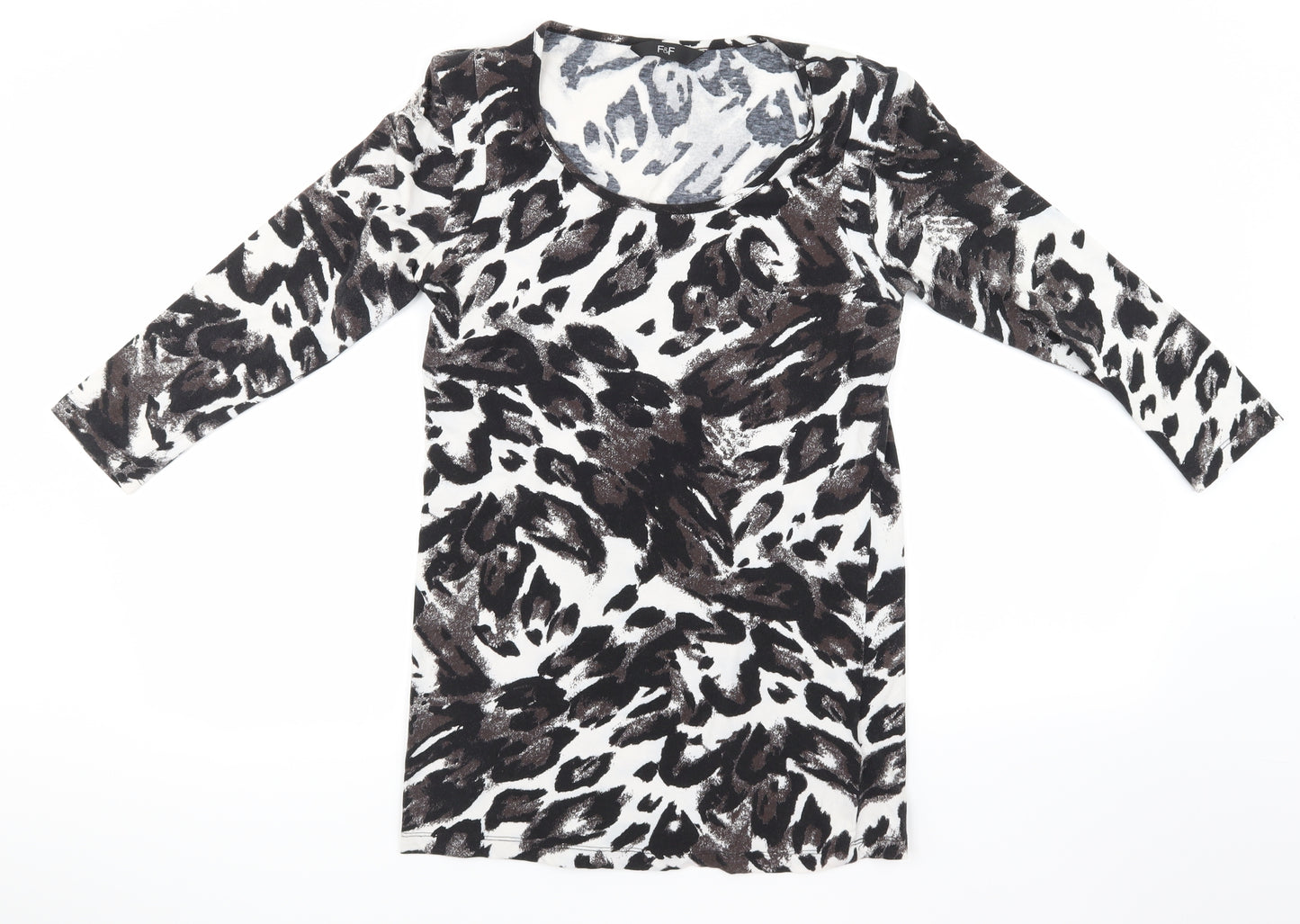 F&F Womens White Animal Print  Basic T-Shirt Size 12