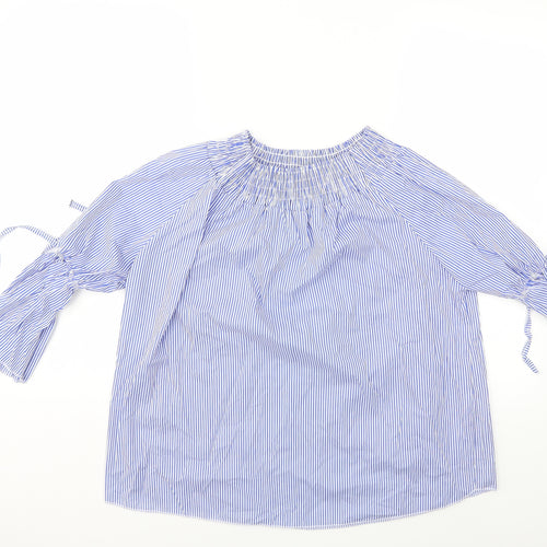Boohoo Womens Blue Striped  Basic Blouse Size S