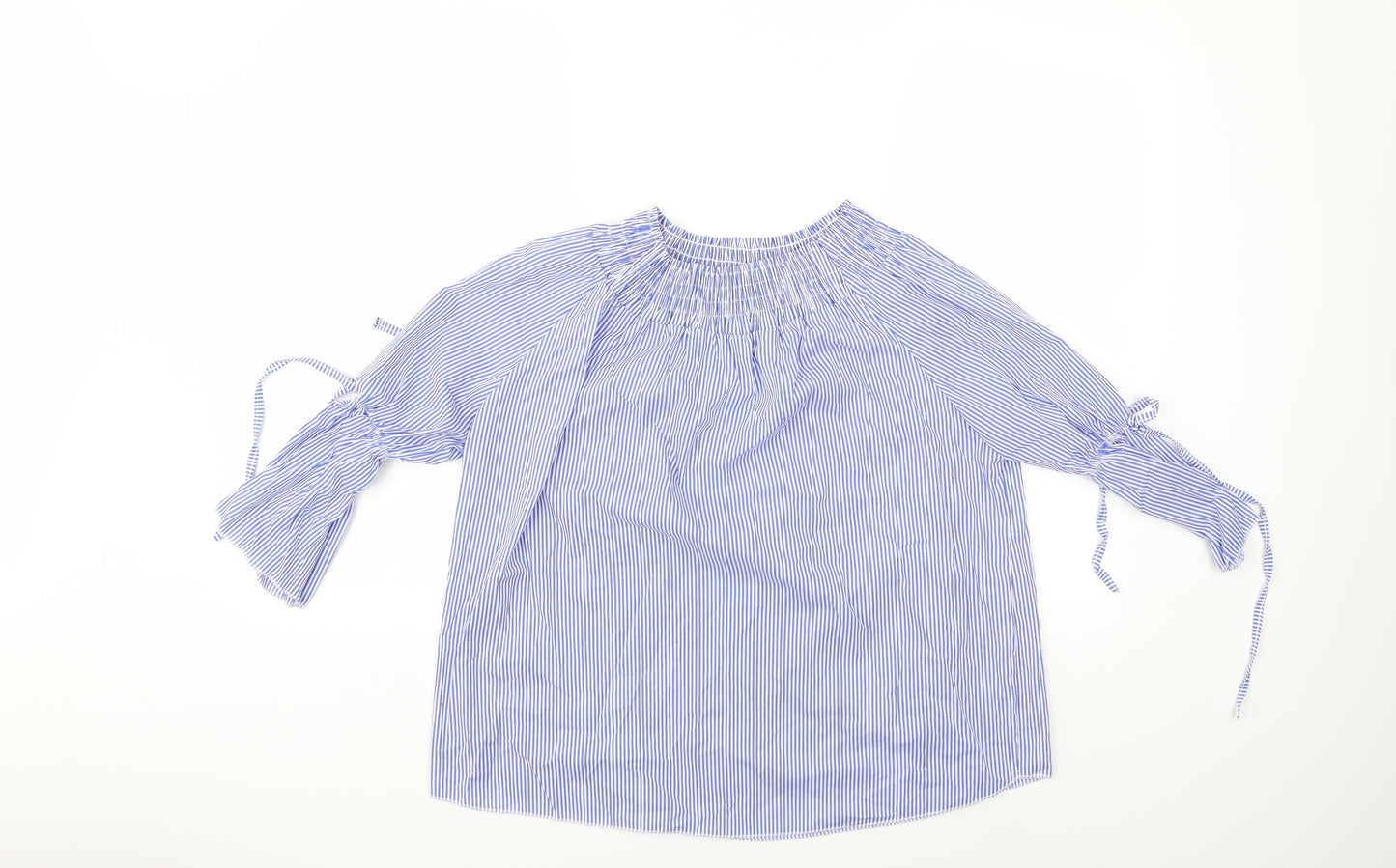 Boohoo Womens Blue Striped  Basic Blouse Size S