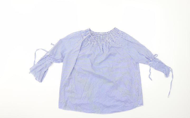 Boohoo Womens Blue Striped Basic Blouse Size S