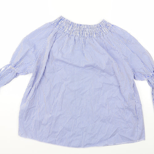 Boohoo Womens Blue Striped  Basic Blouse Size S