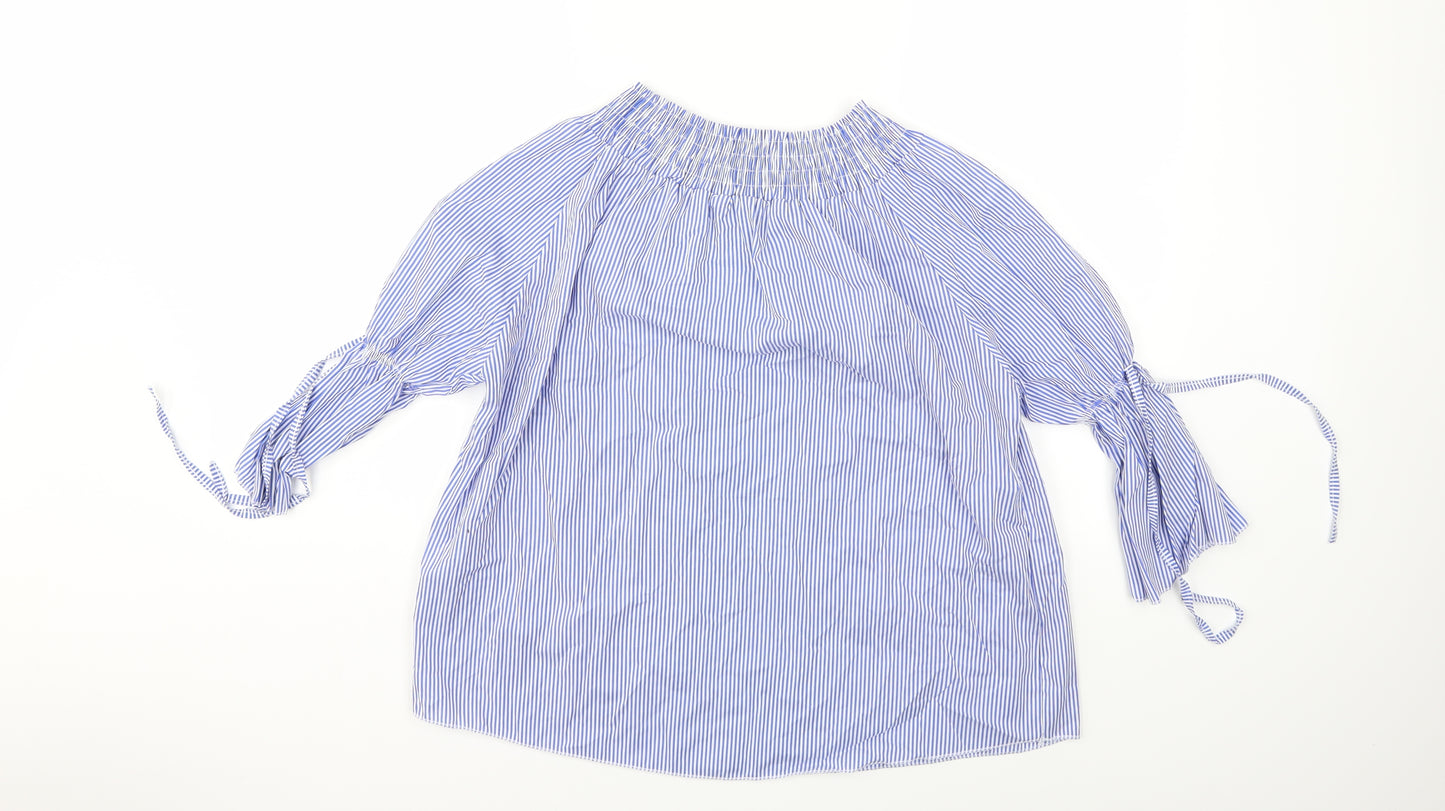 Boohoo Womens Blue Striped  Basic Blouse Size S