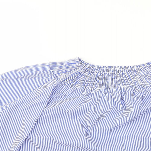 Boohoo Womens Blue Striped  Basic Blouse Size S