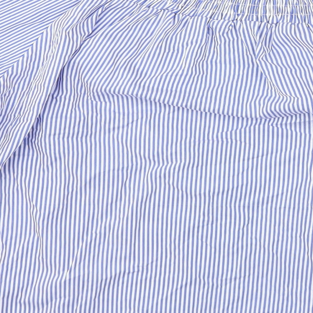 Boohoo Womens Blue Striped  Basic Blouse Size S