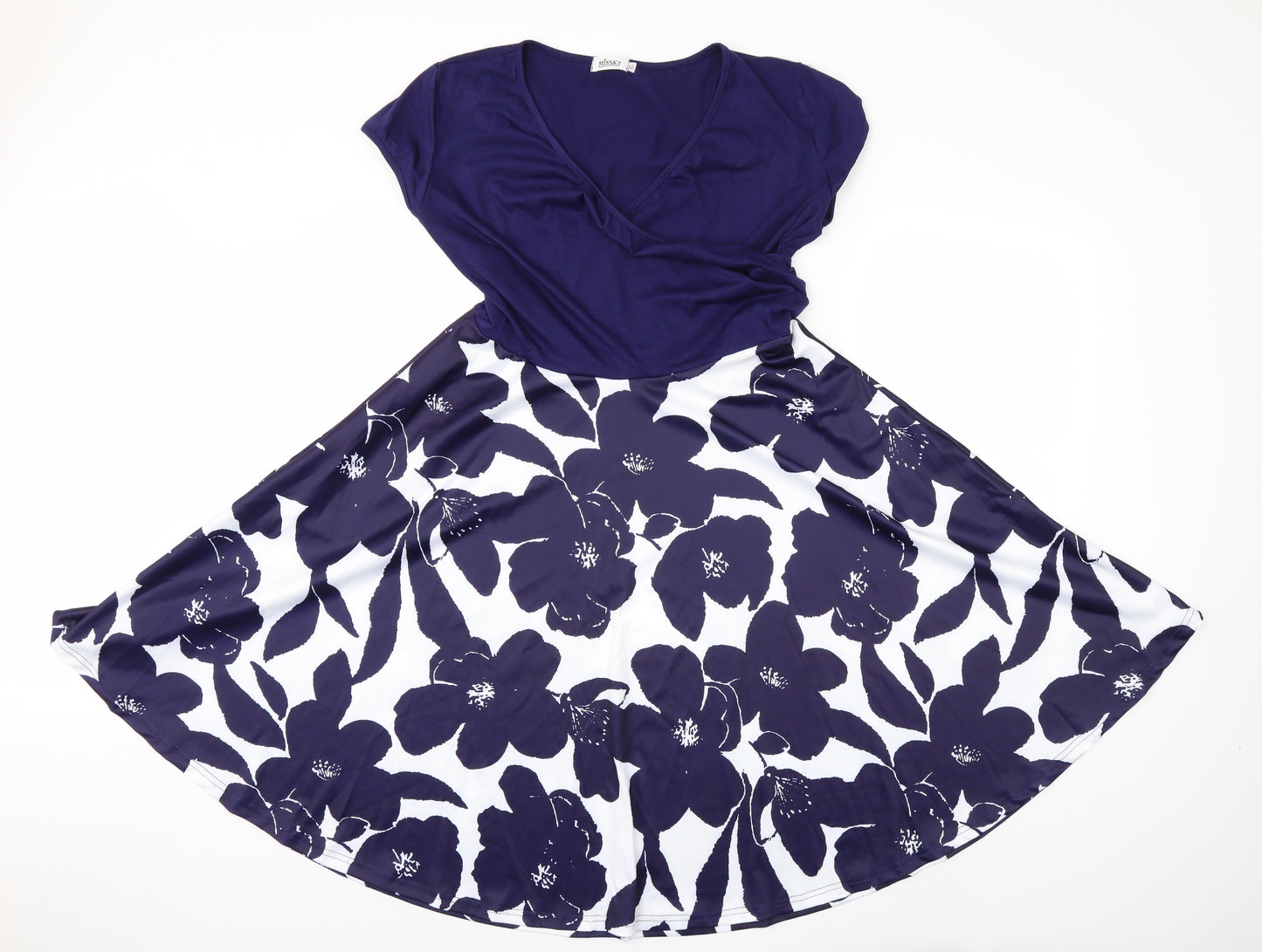 MISS SKY Womens Blue Floral  Fit & Flare  Size XL