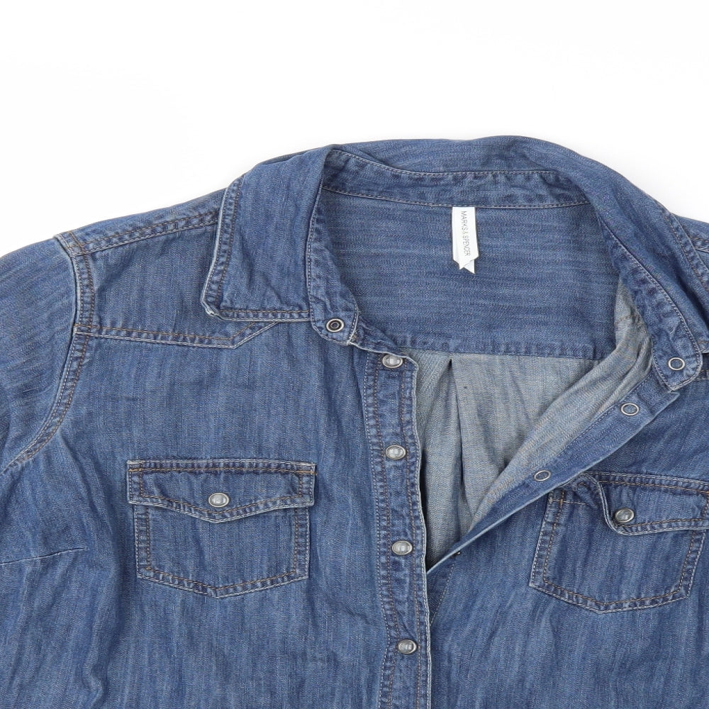 Marks and Spencer Womens Blue  Denim Basic Button-Up Size 20
