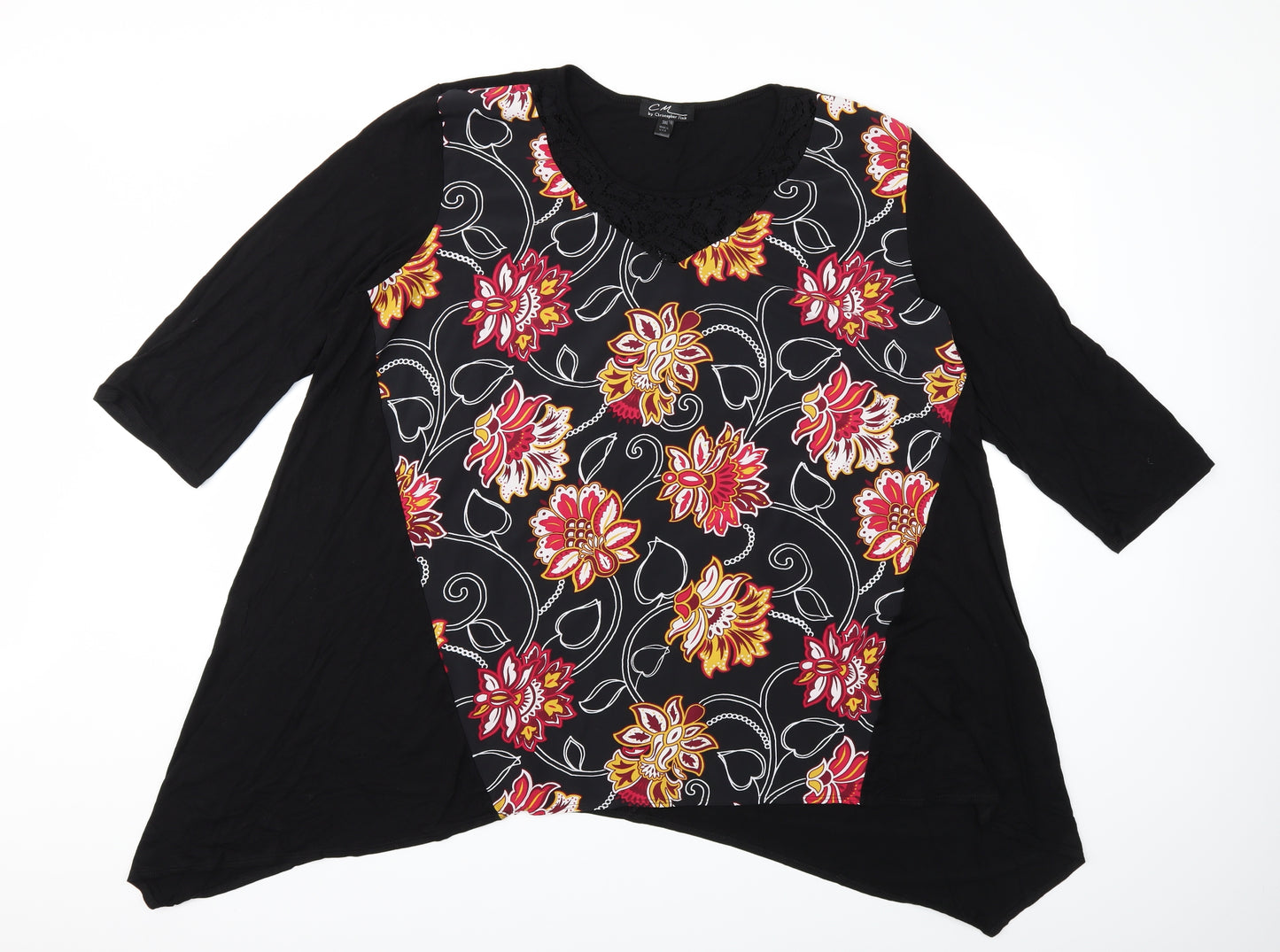 CHRISTOPHER FINK Womens Black Floral  Basic T-Shirt Size 3XL