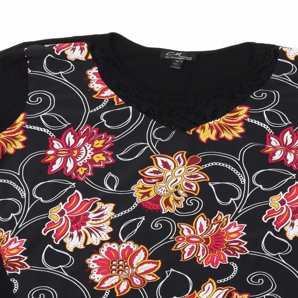 CHRISTOPHER FINK Womens Black Floral  Basic T-Shirt Size 3XL