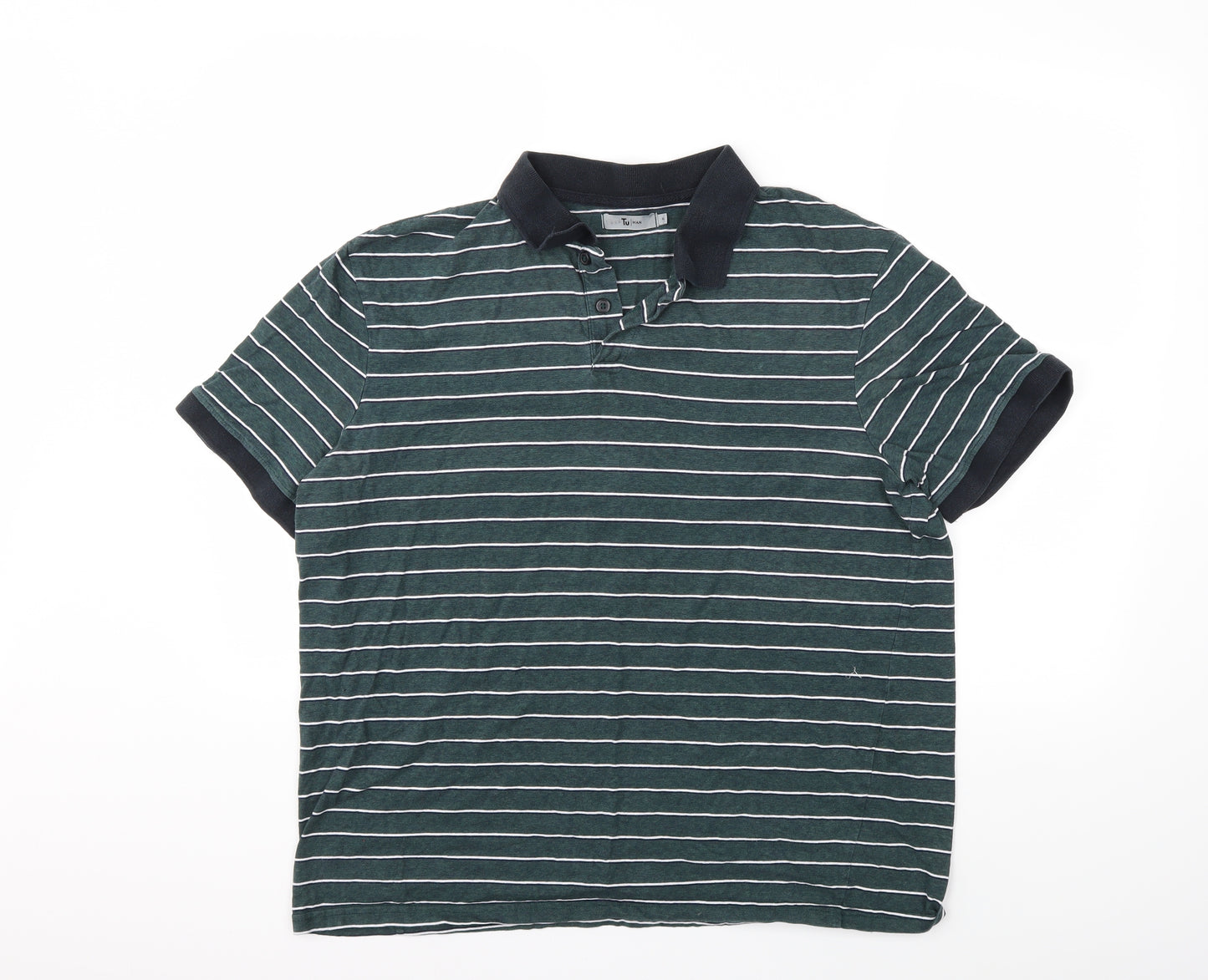 TU Mens Green Striped   Polo Size XL