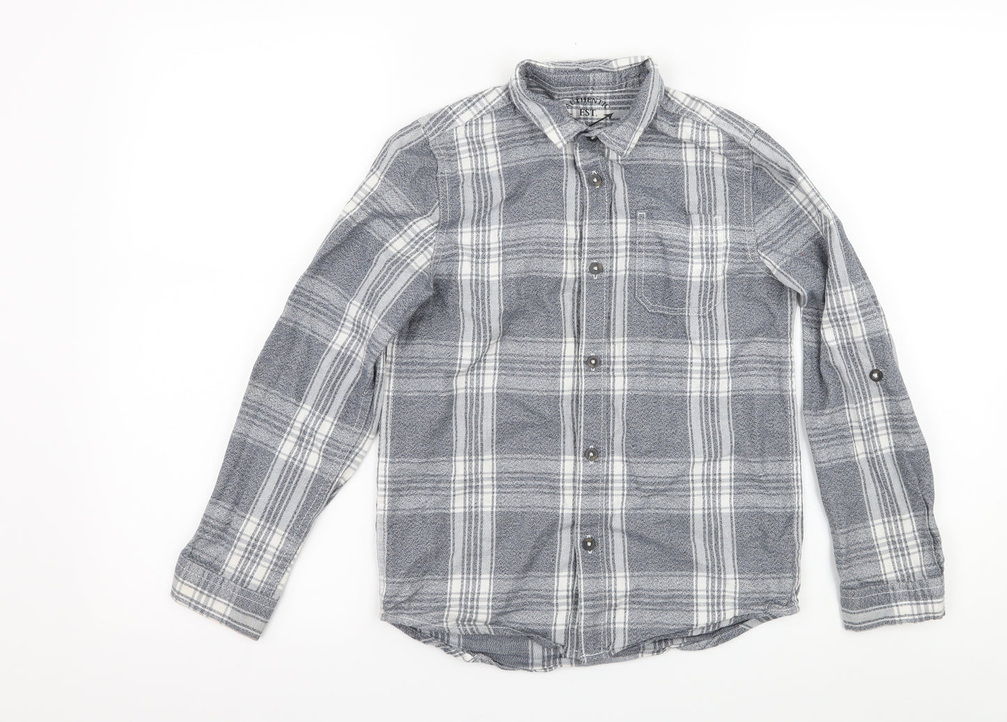 F&F Boys Grey Plaid  Basic Button-Up Size 8-9 Years