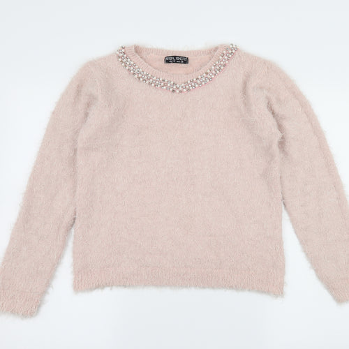 Select Womens Pink  Knit Pullover Jumper Size 10  - Embelished Neckline