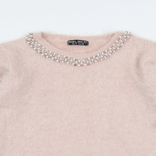 Select Womens Pink  Knit Pullover Jumper Size 10  - Embelished Neckline