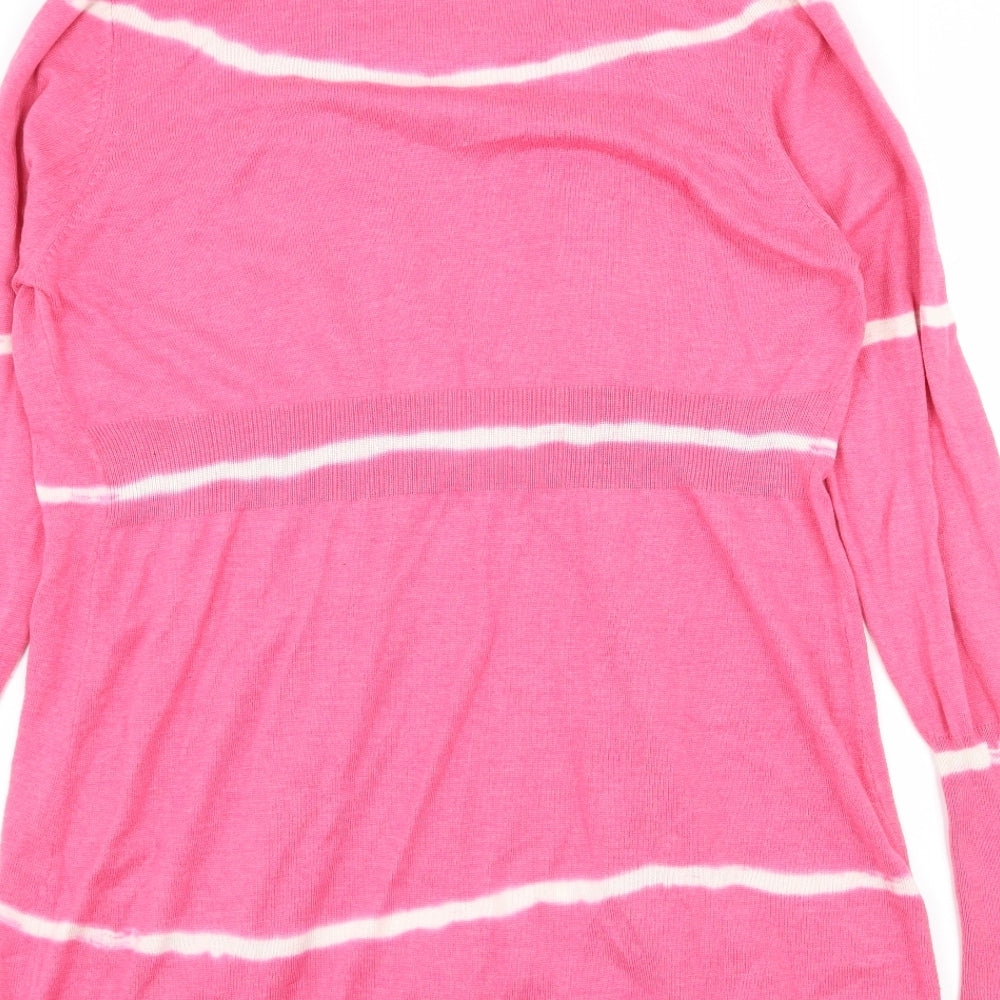 Limited Womens Pink Striped Knit Cardigan Jumper Size 14