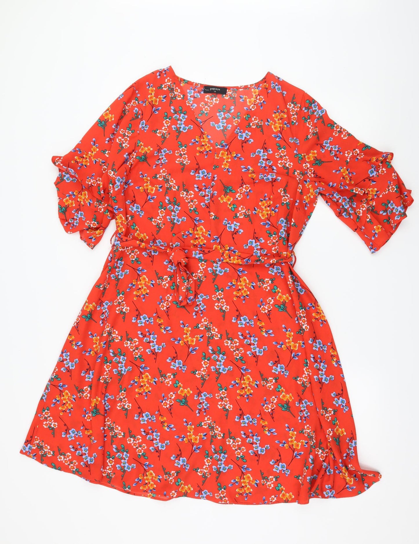 Papaya Womens Red Floral  Fit & Flare  Size 12