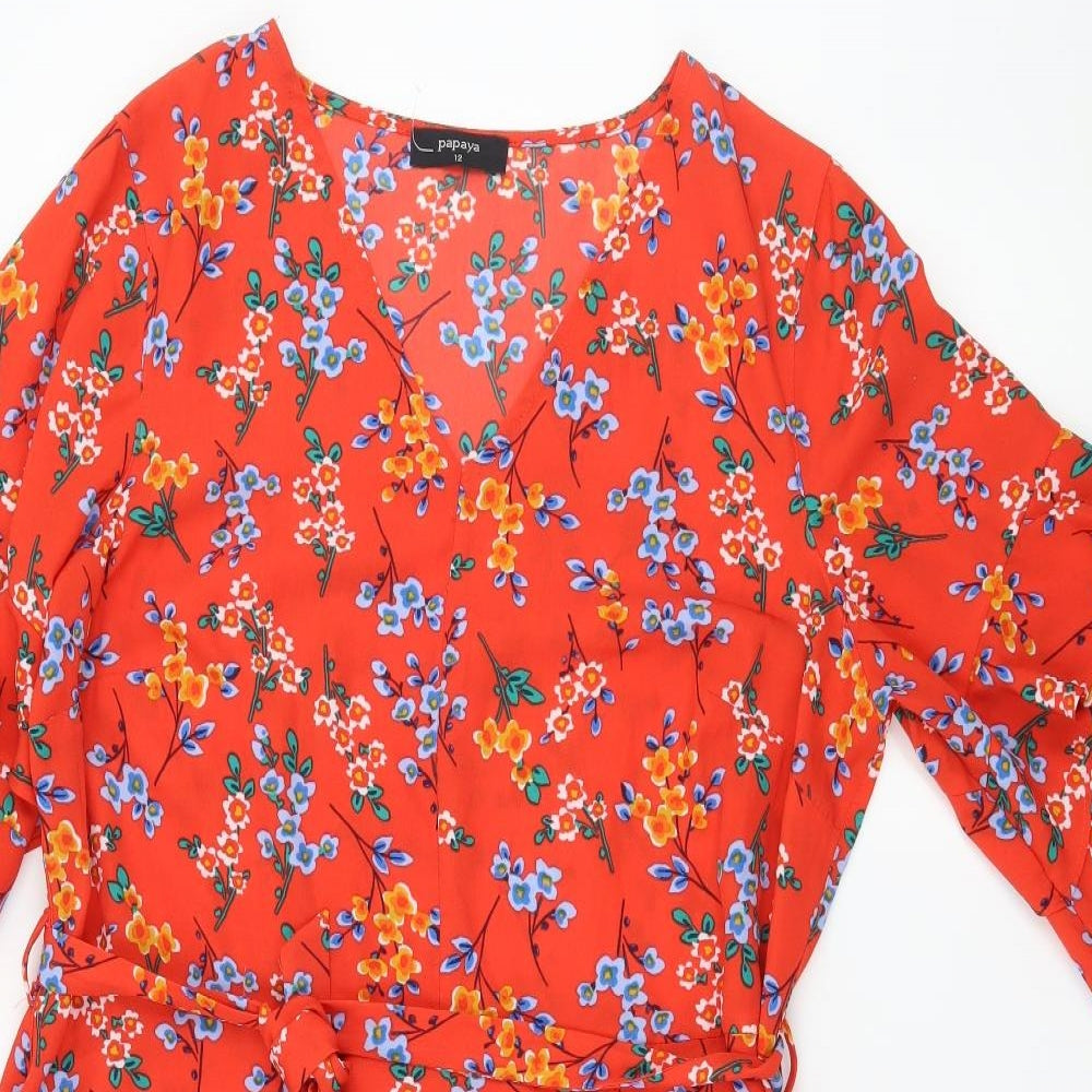 Papaya Womens Red Floral  Fit & Flare  Size 12