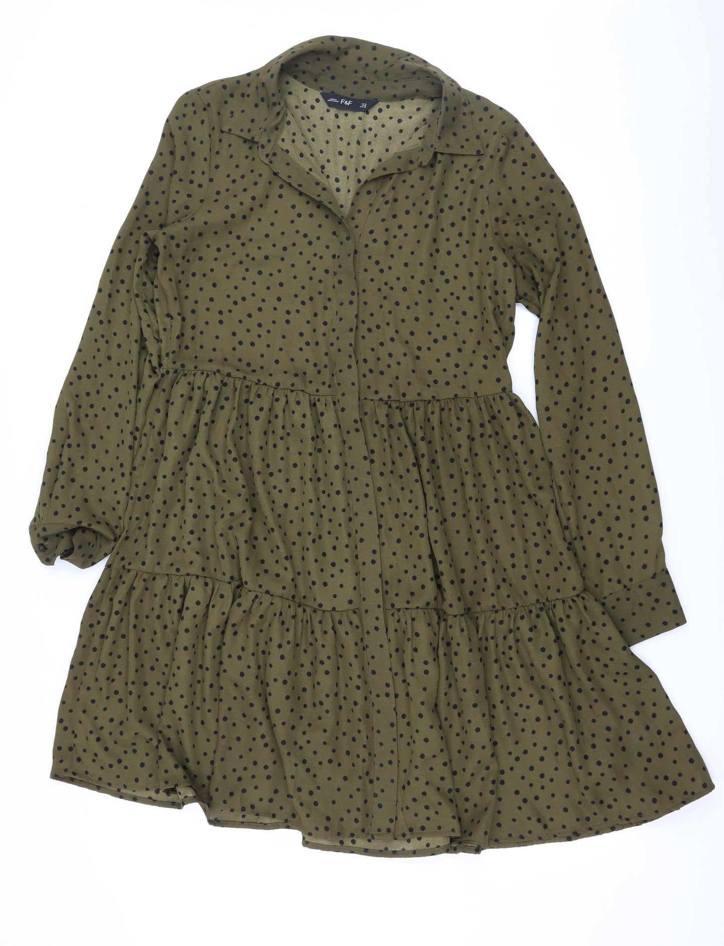 F&F Womens Green Polka Dot  Shirt Dress  Size 12