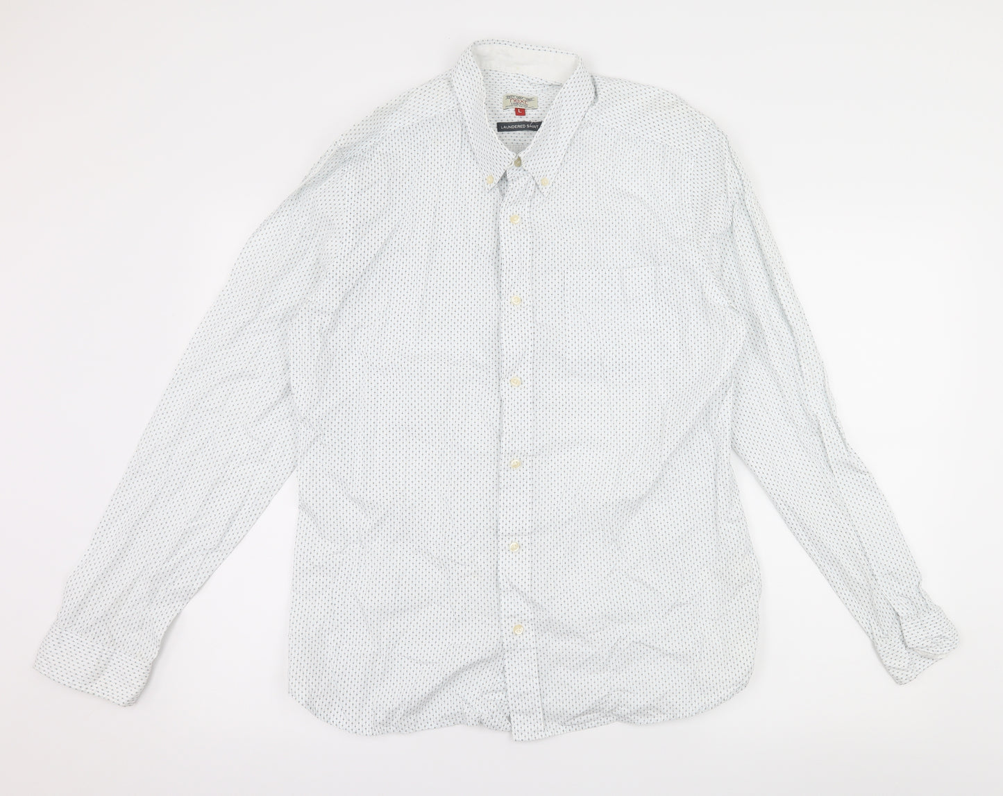 NEXT Mens White Polka Dot   Button-Up Size L