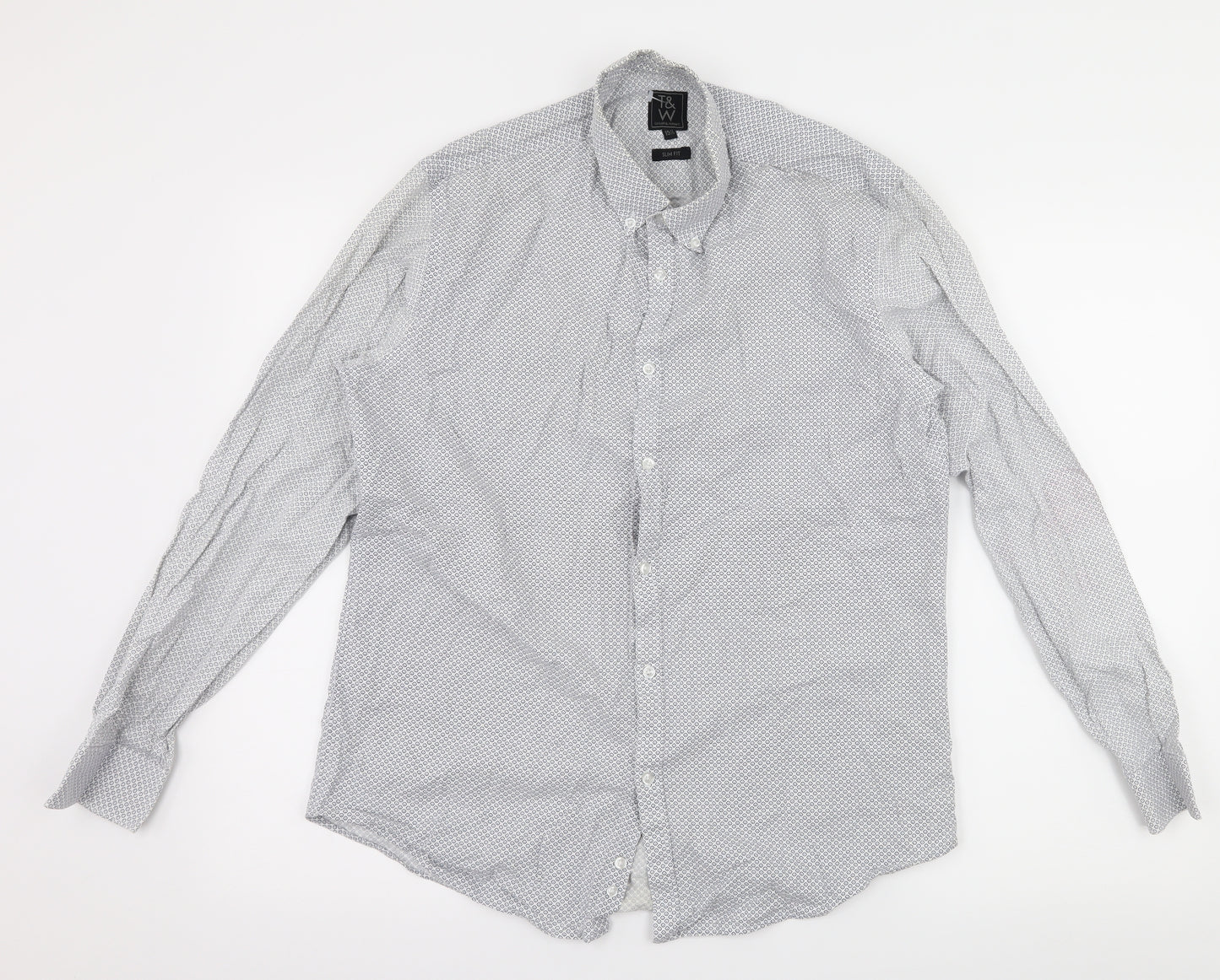 Taylor & Wright Mens White Polka Dot   Button-Up Size 15.5