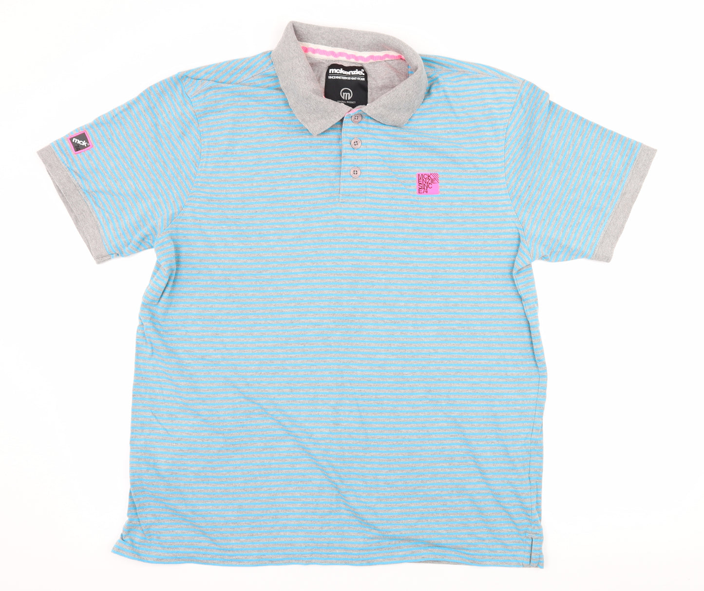 McKenzie Mens Blue Striped Jersey  Polo Size L
