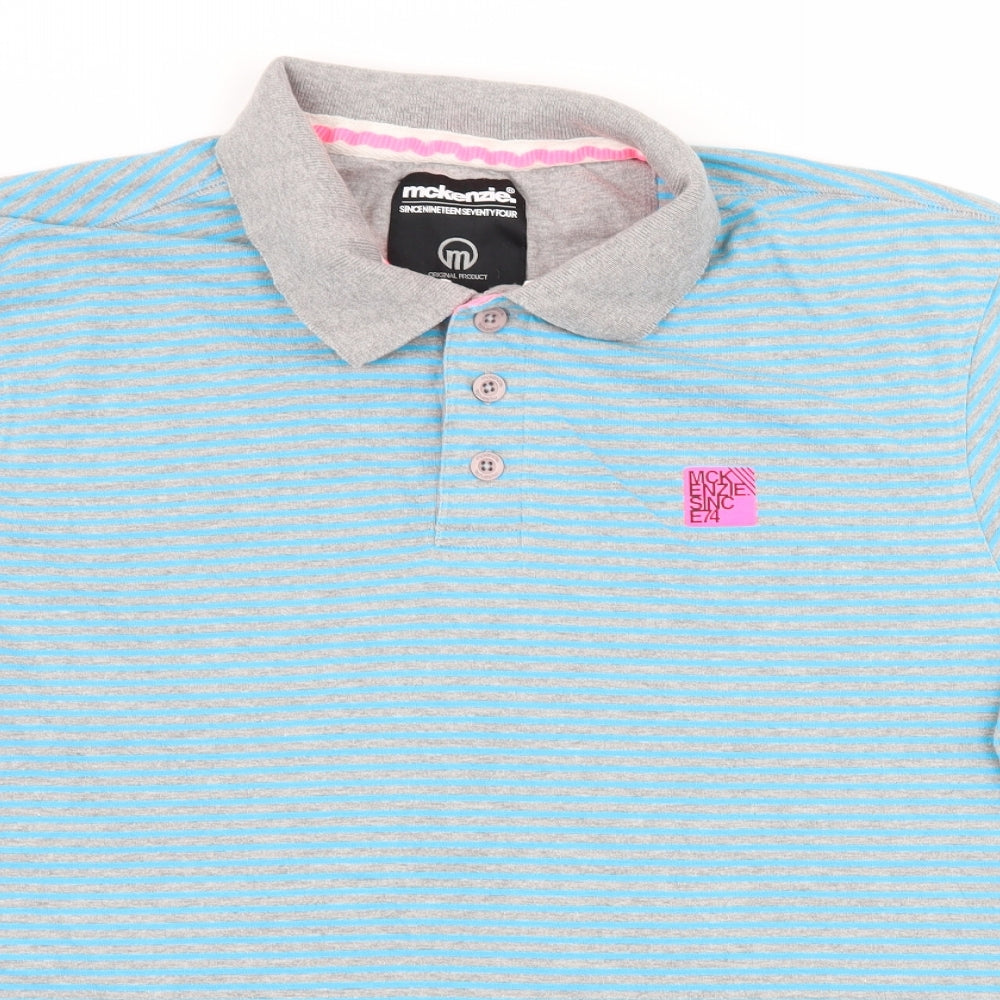 McKenzie Mens Blue Striped Jersey  Polo Size L
