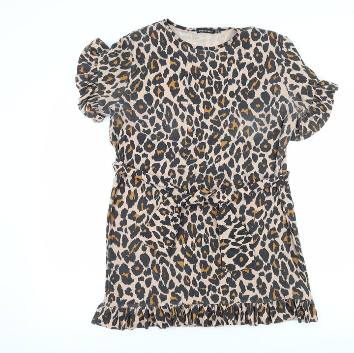 I SAW IT FIRST Womens Brown Animal Print Jersey T-Shirt Dress  Size 8