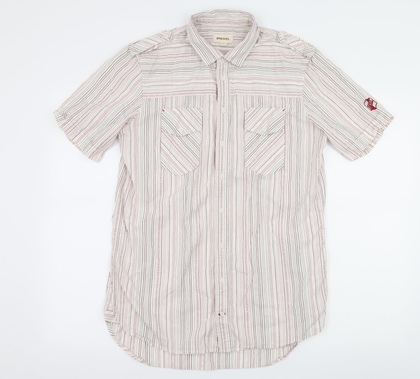 Diesel Mens White Striped   Button-Up Size L