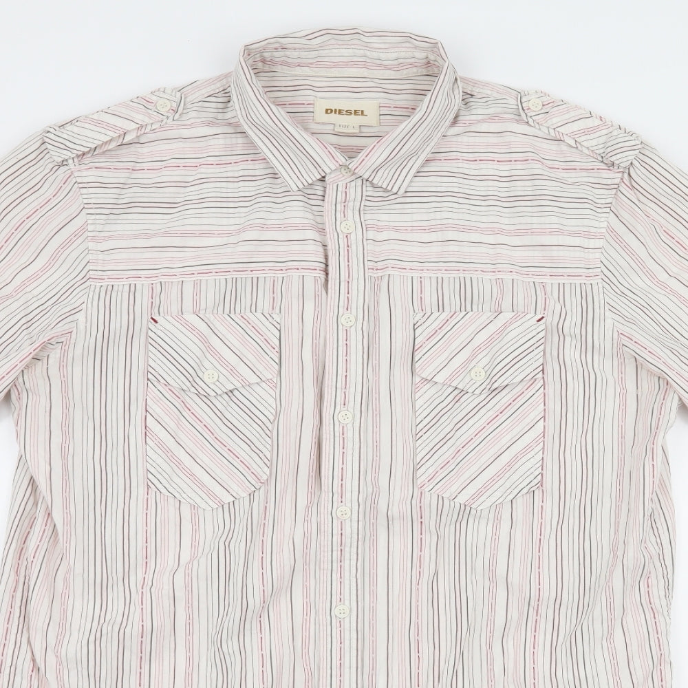 Diesel Mens White Striped   Button-Up Size L